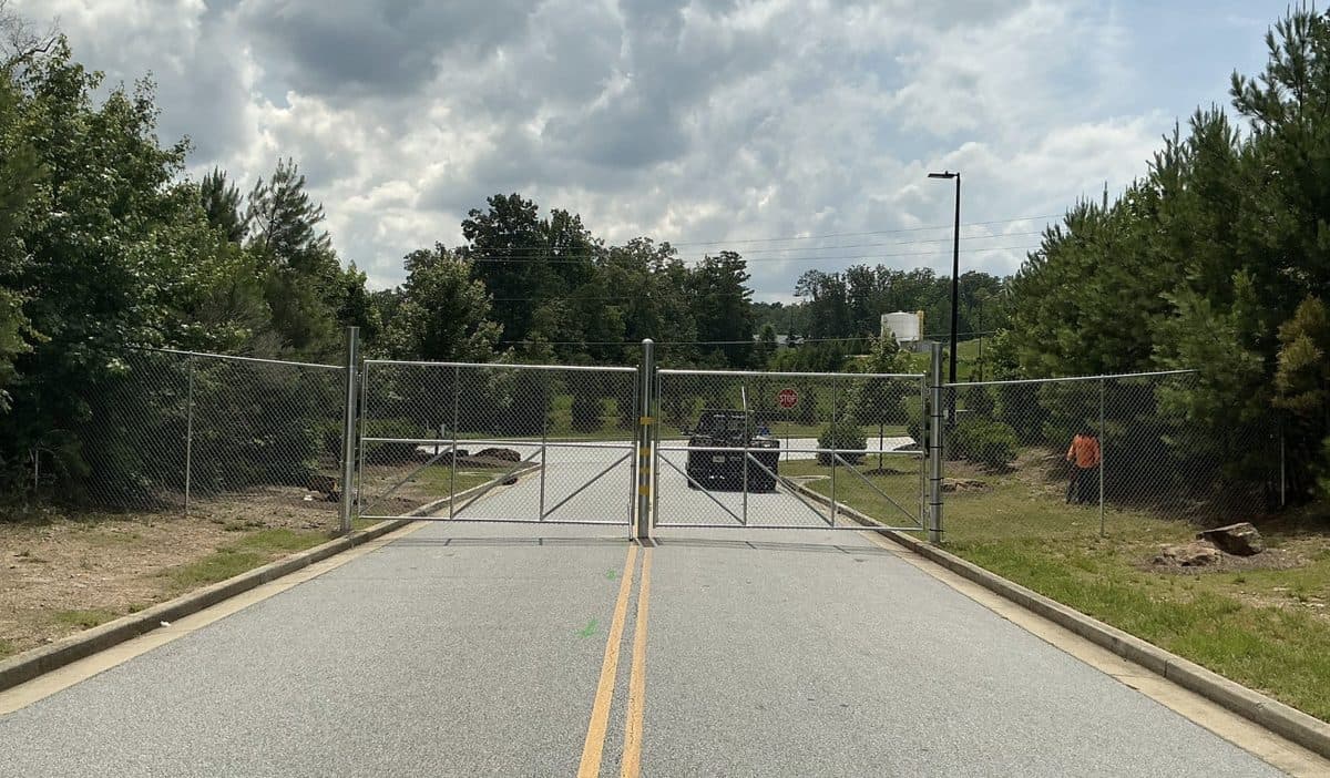 Chain link double swing gate at commercial property in Georgia