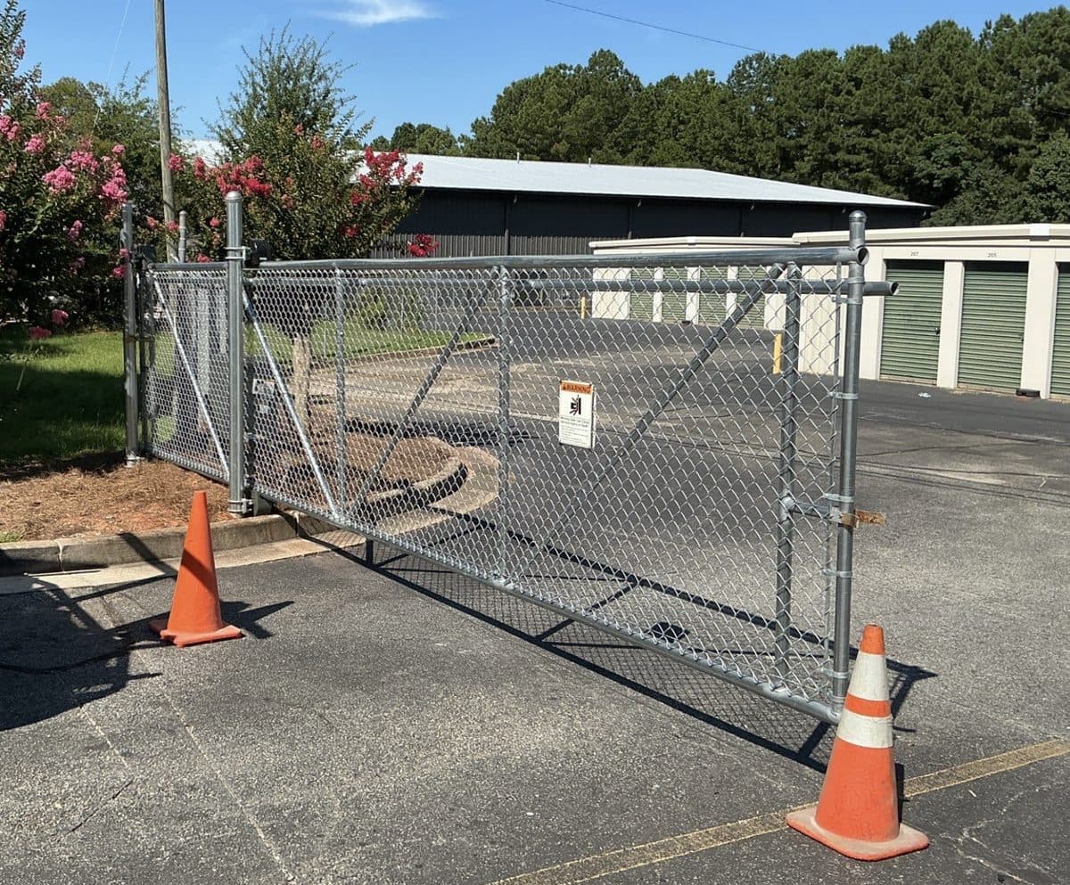 Chain link swing gate at self storage facility in Georgia