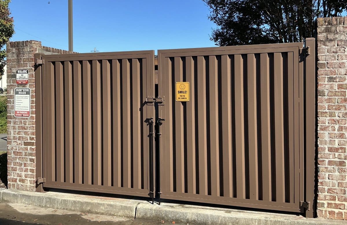 Dumpster gate replacement in brick column enclosure, Atlanta, GA