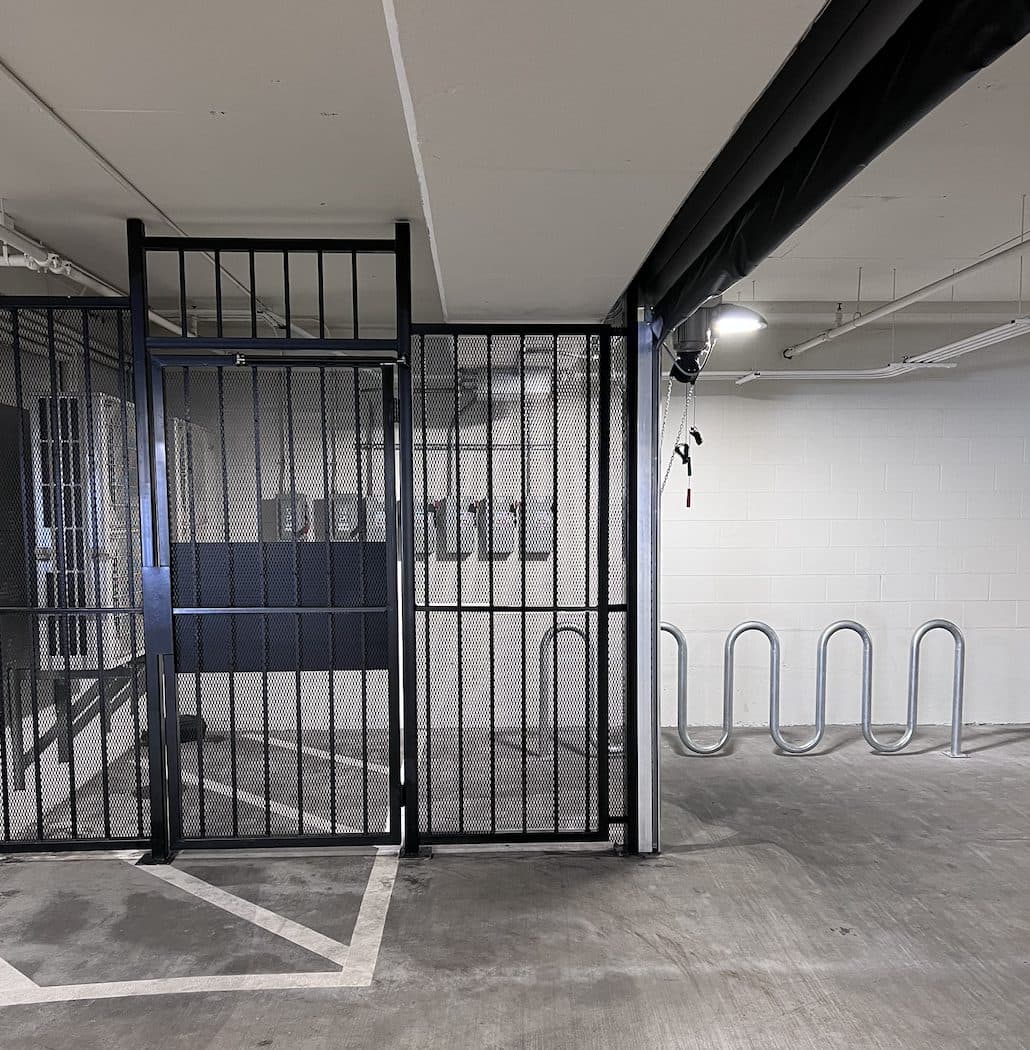 Interior security cage with storage at commercial facility in Georgia