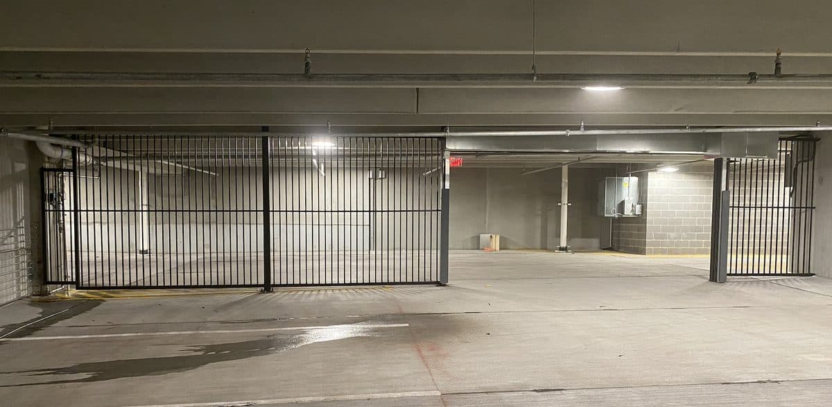 Interior security fence with double gate at commercial facility in Georgia