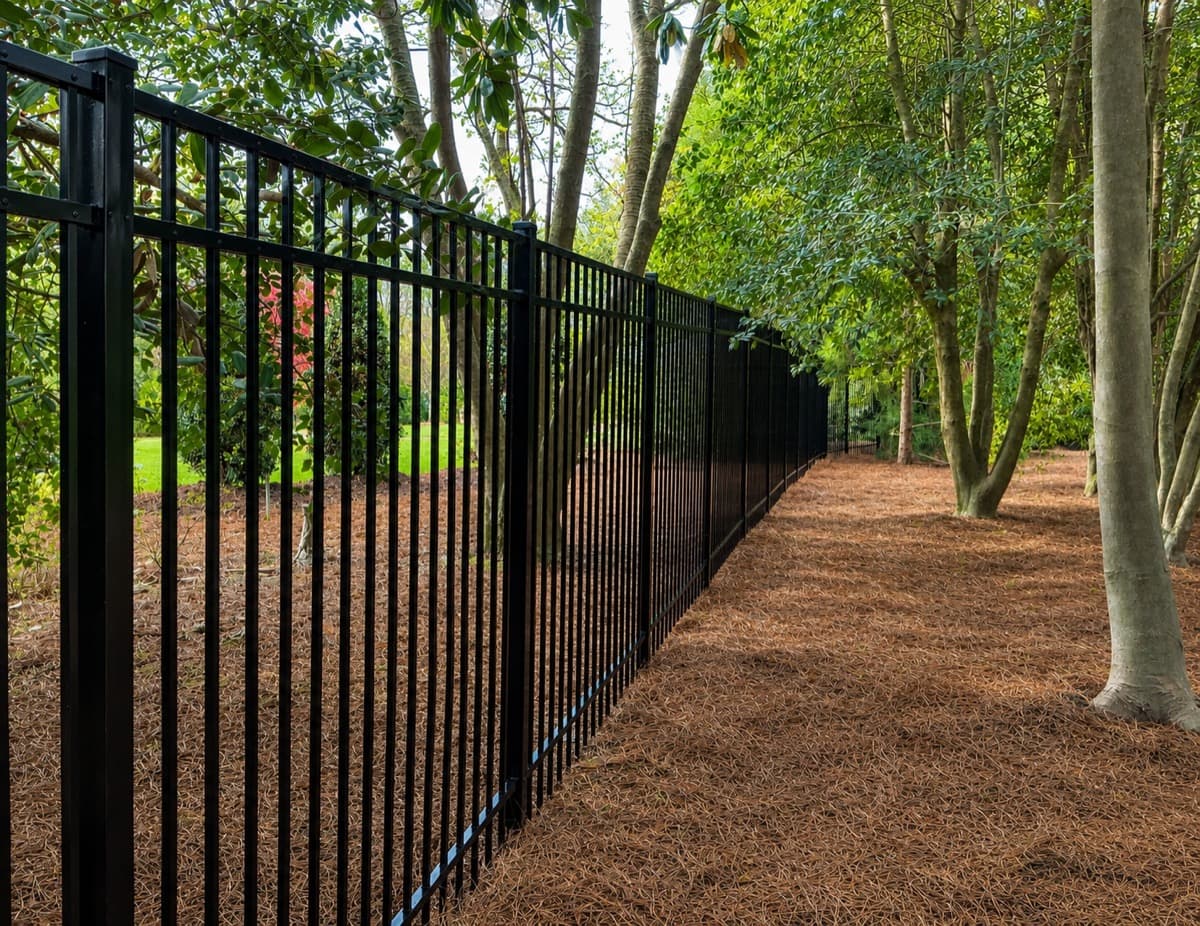 Smooth-top 3-rail black aluminum fence installation in Atlanta, GA
